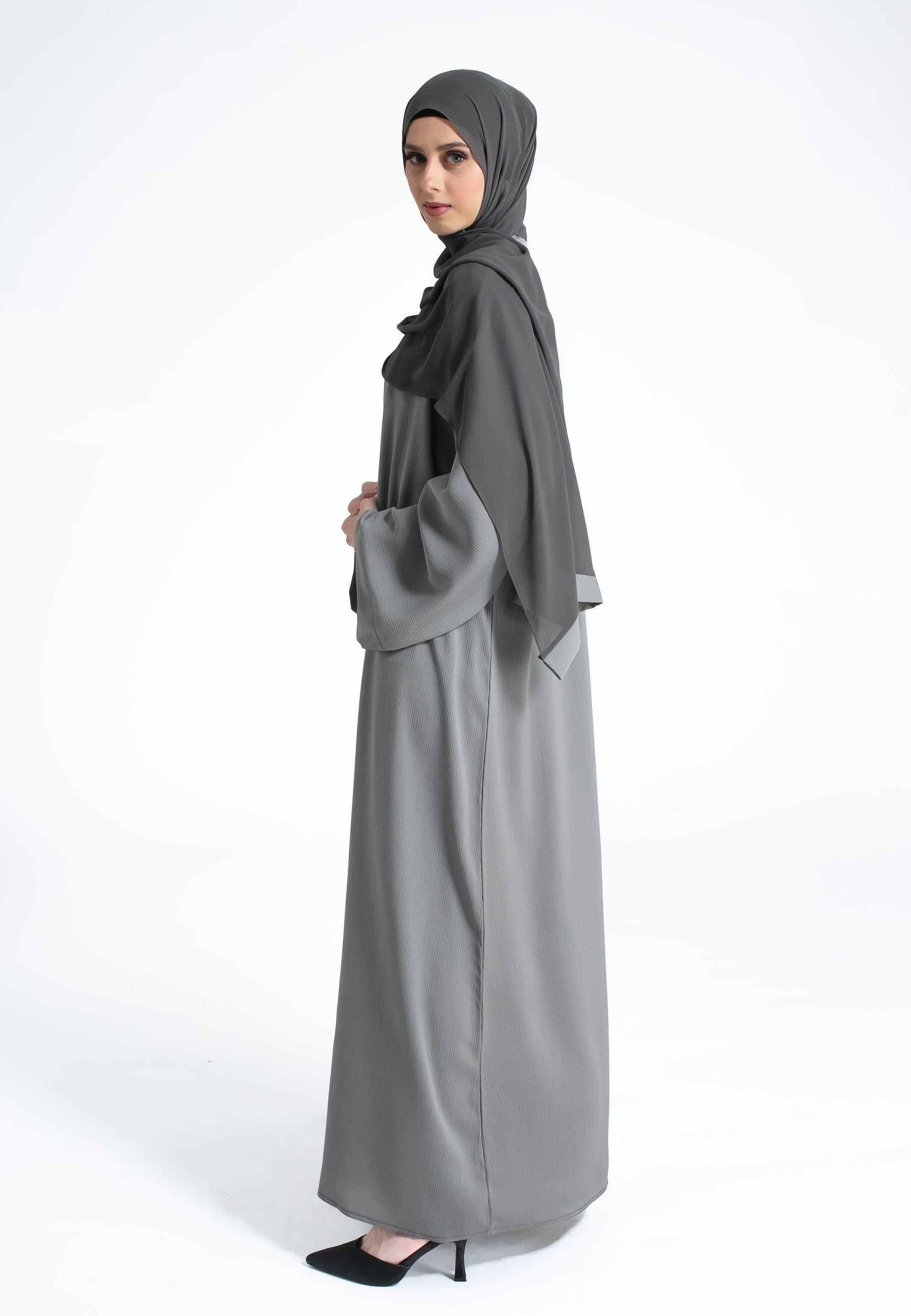 Pebble Grey Open Abaya