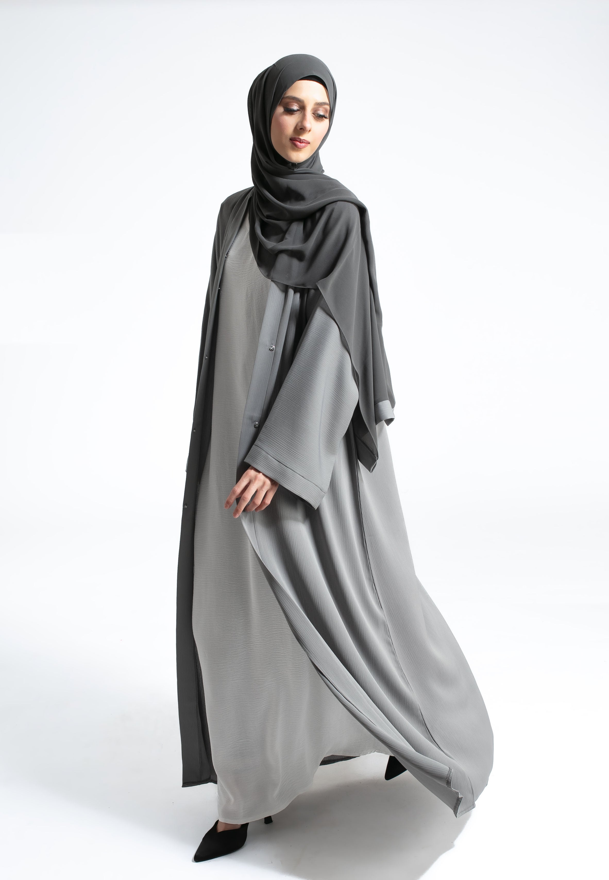 Plain Grey Open Abaya