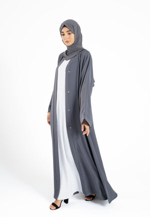 Plain Pebble Grey Open Abaya