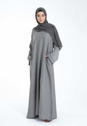 Pebble Grey Pocket Abaya