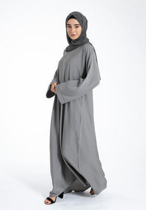 Pebble Grey Pocket Abaya