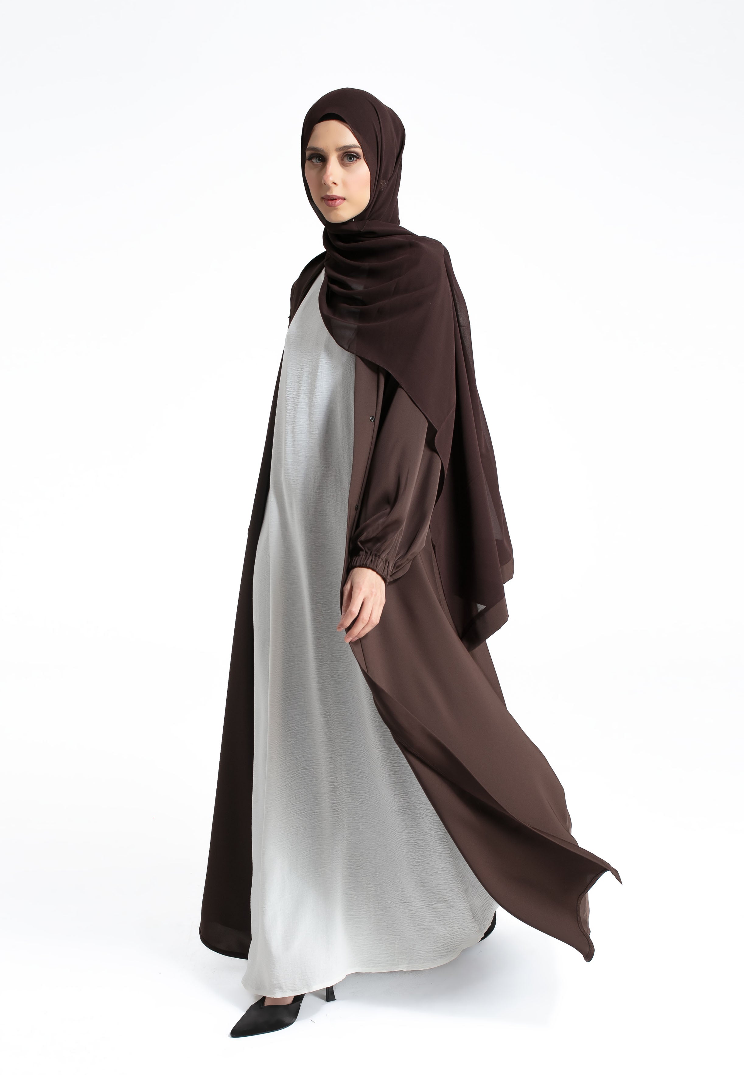 Brown Cuff Sleeves Open Abaya