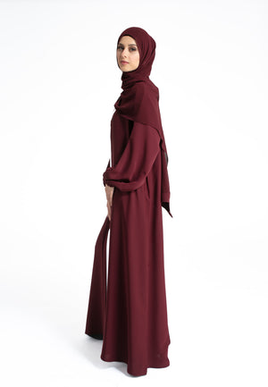 Plain Burgundy Open Abaya