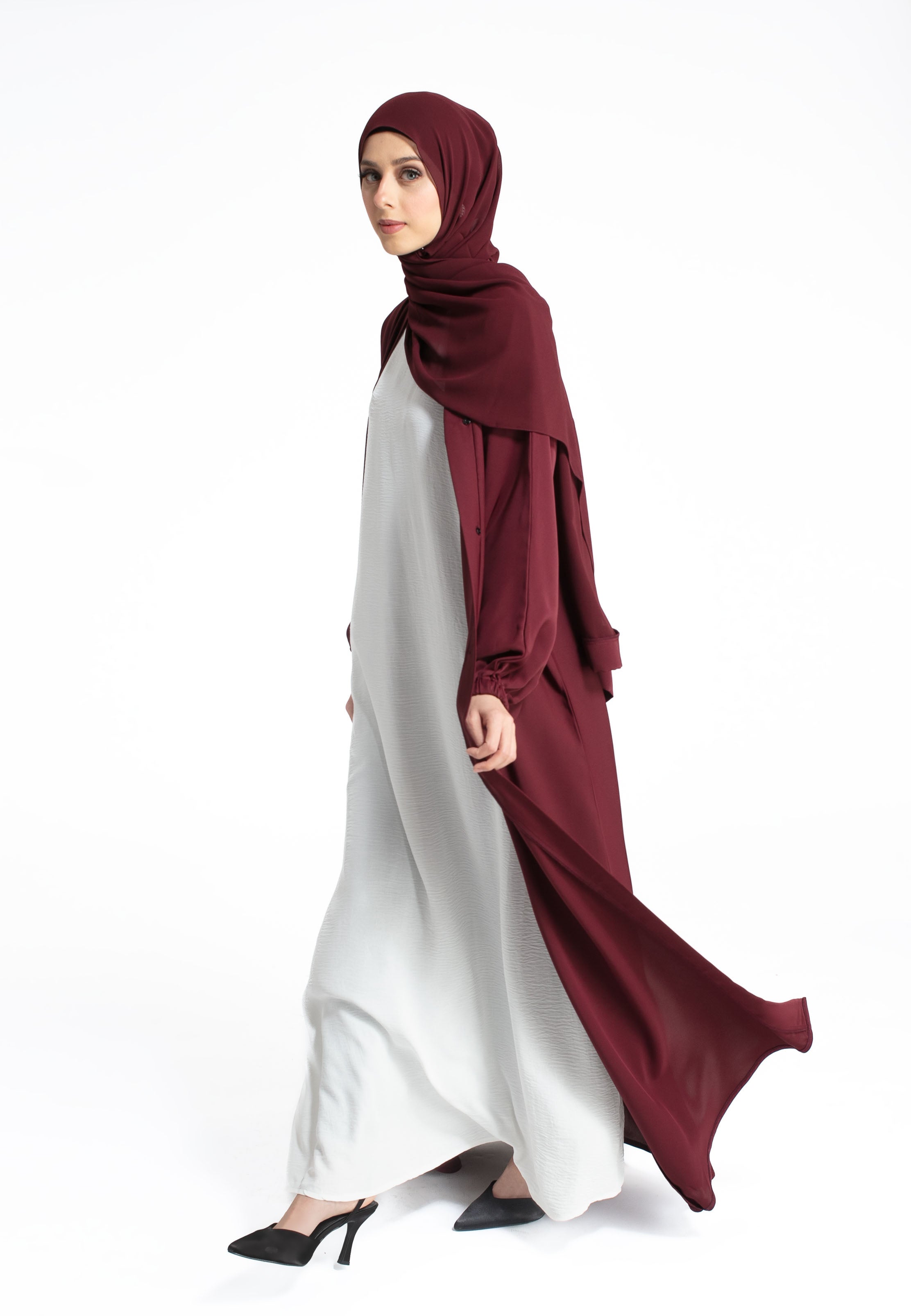 Burgudy open Abaya by Abaya Lounge