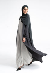 Charcoal Grey Open Abaya with Cuff Sleeves