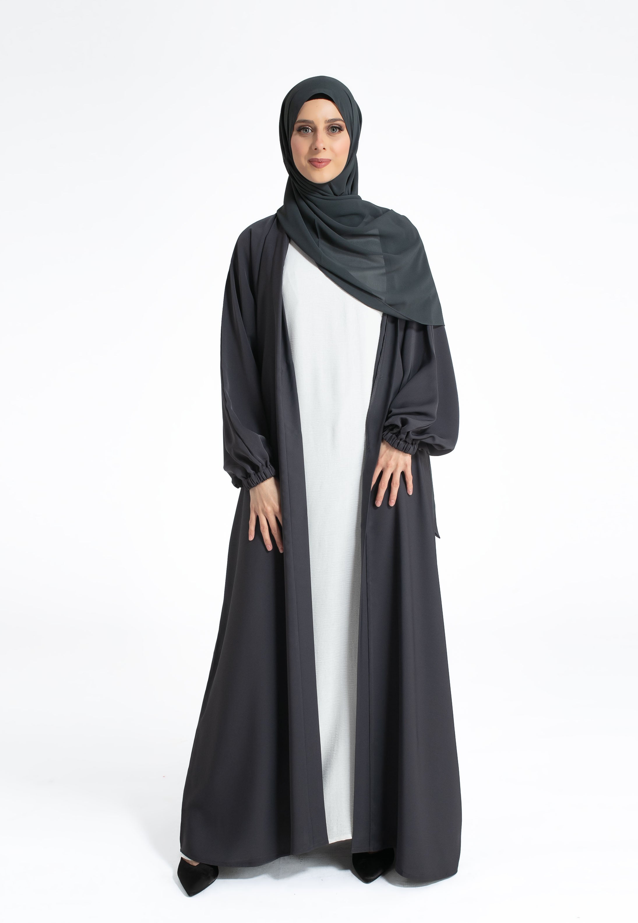 Plain Grey Open Abaya