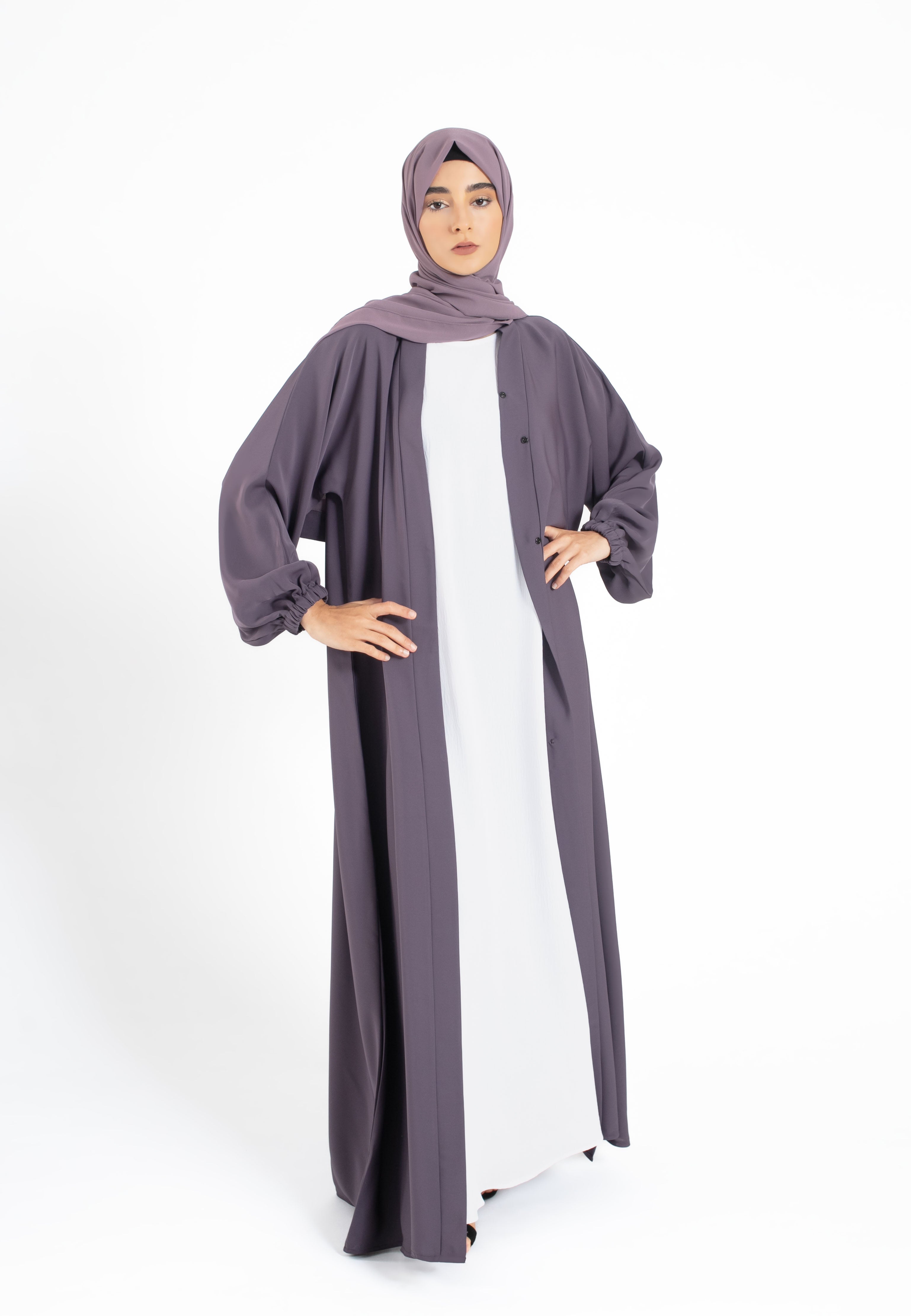 Cuff Sleeves Open Abaya - Lilac