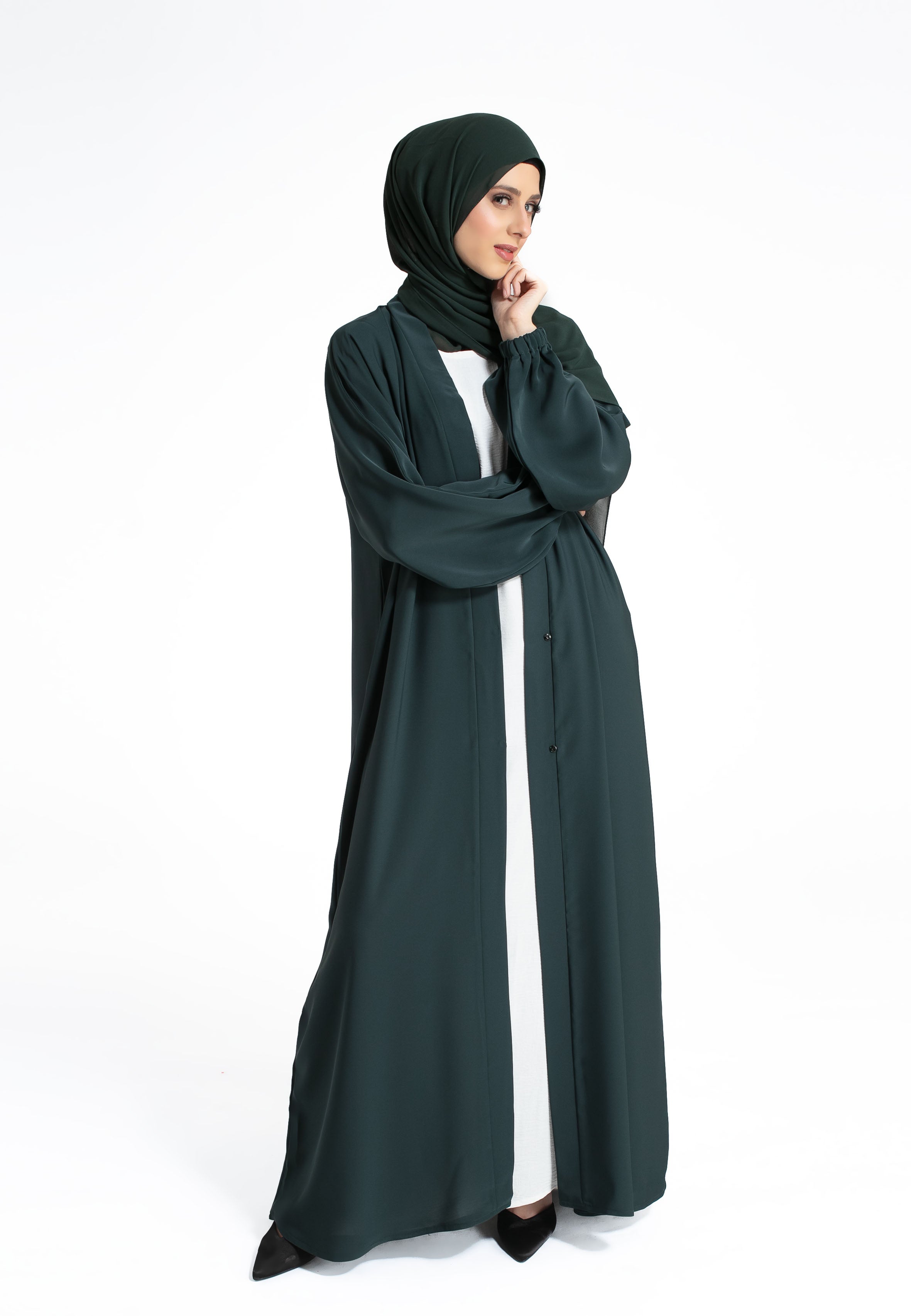 Plain Forest Green Open Abaya