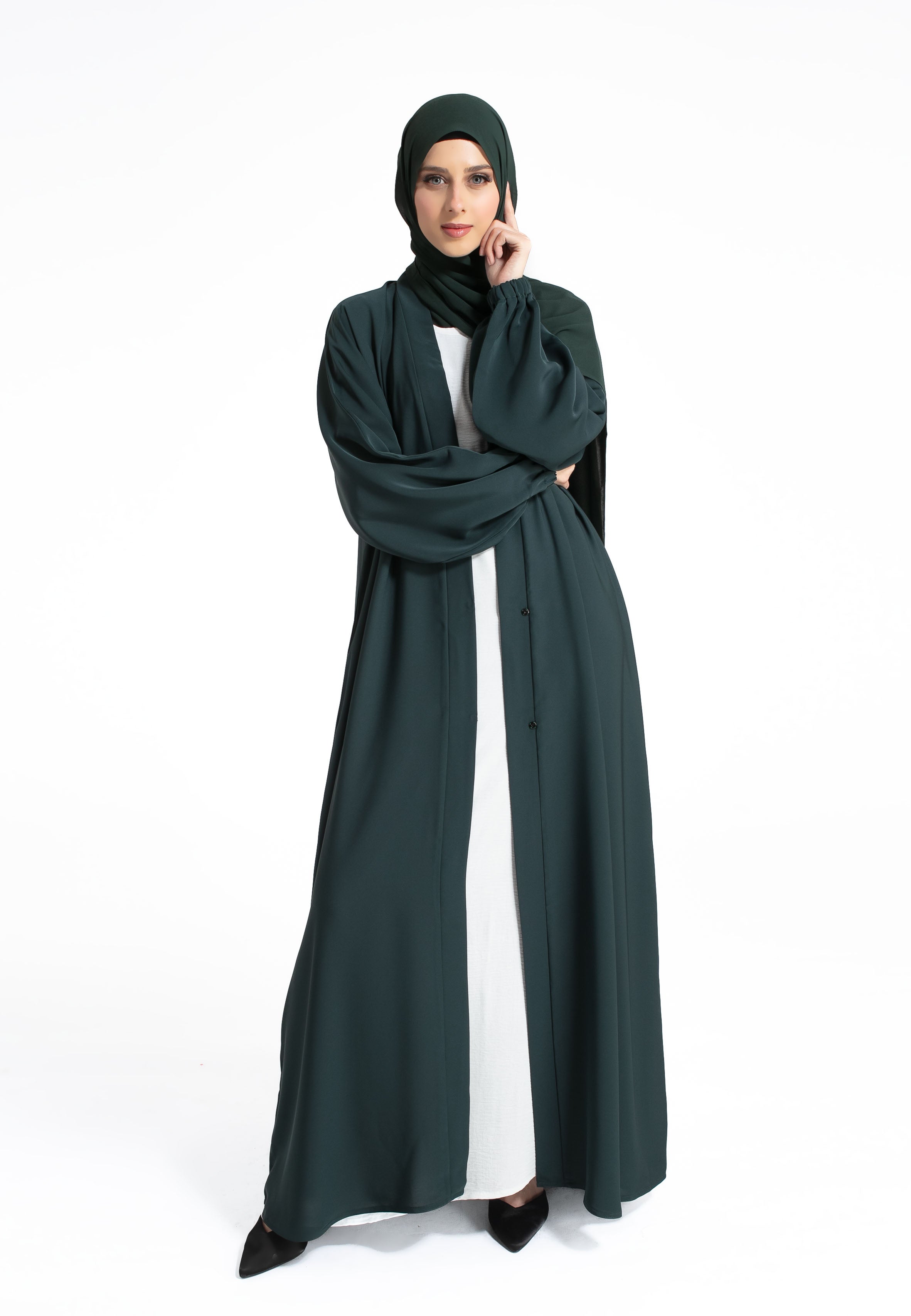 Plain Forest Green Open Abaya