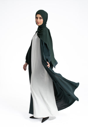 Forest Green Open Abaya with Cuff Sleeves