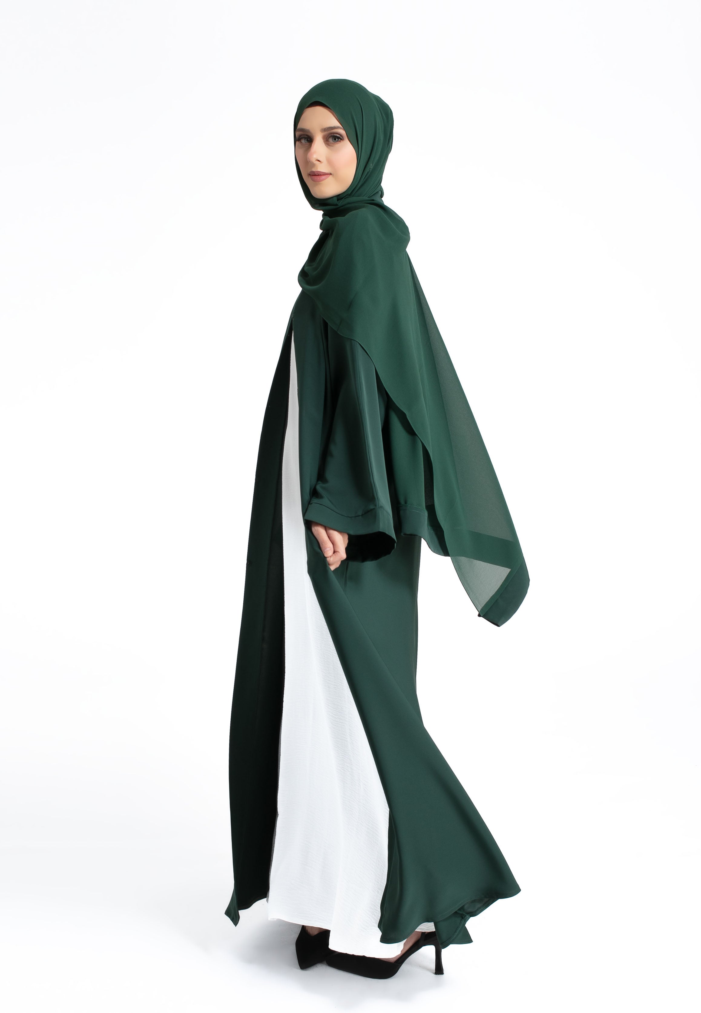 Green Open Abaya Plain