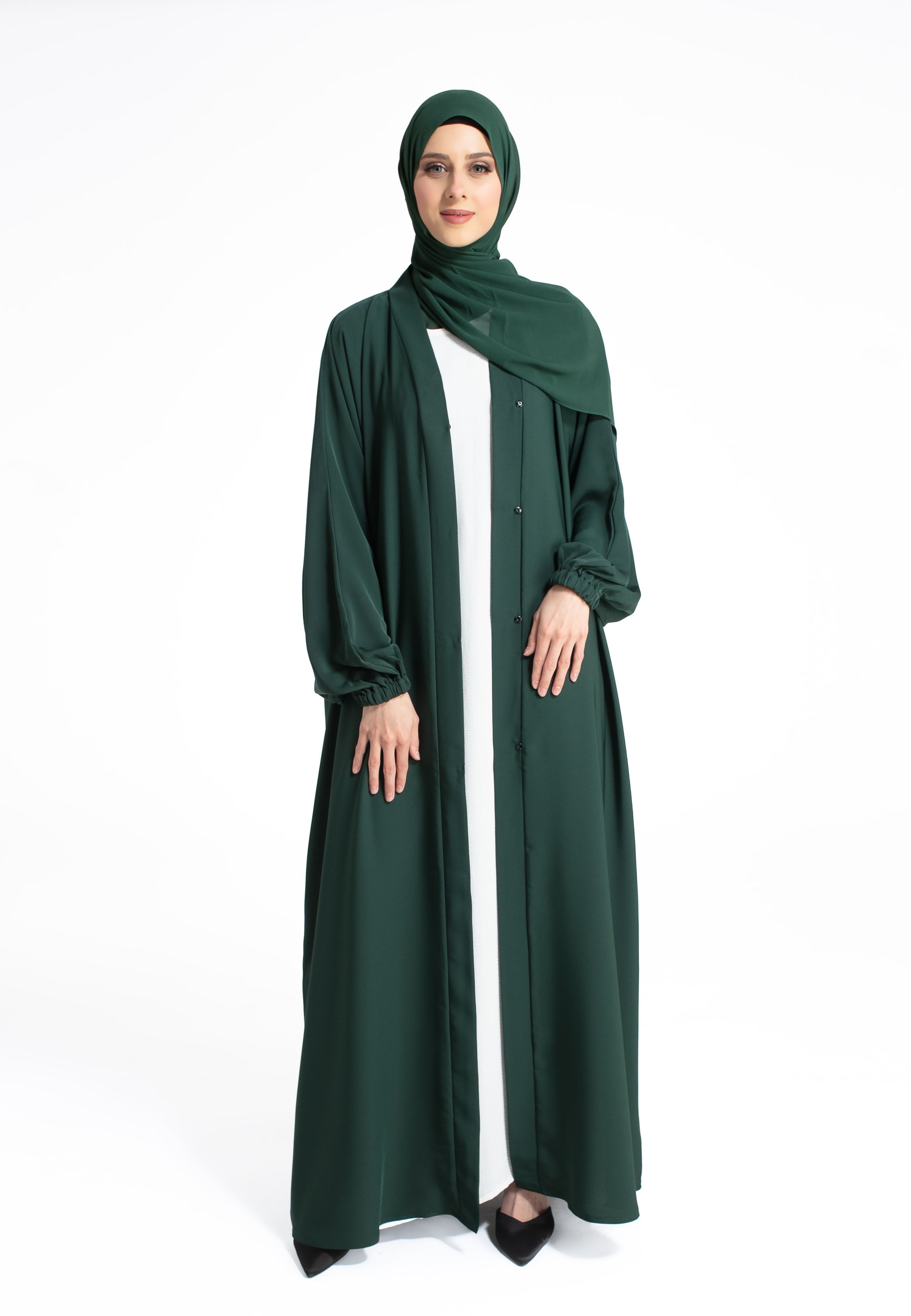 Green Abaya With Cuff Sleeves