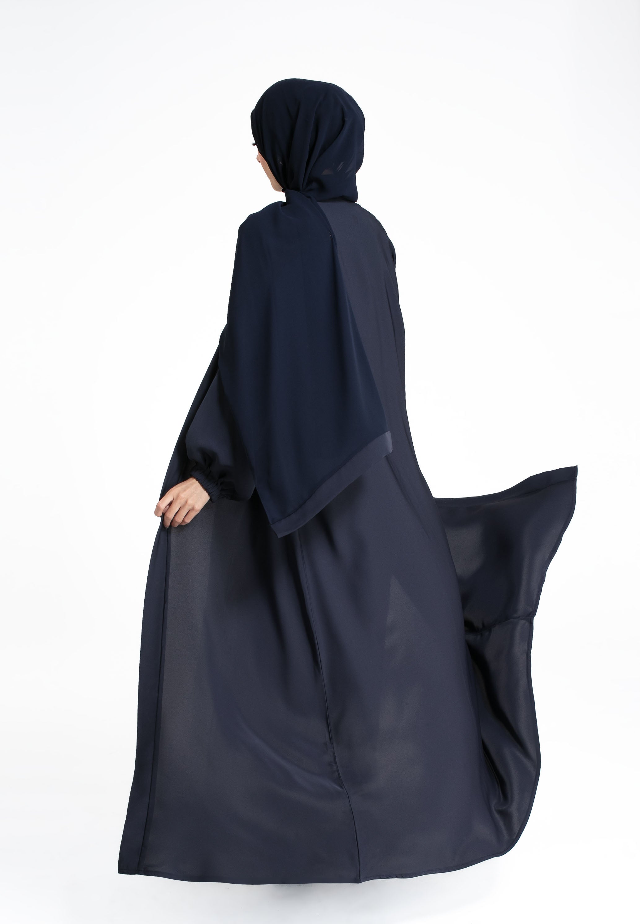 Plain Navy Open Abaya with Cuff Sleeves