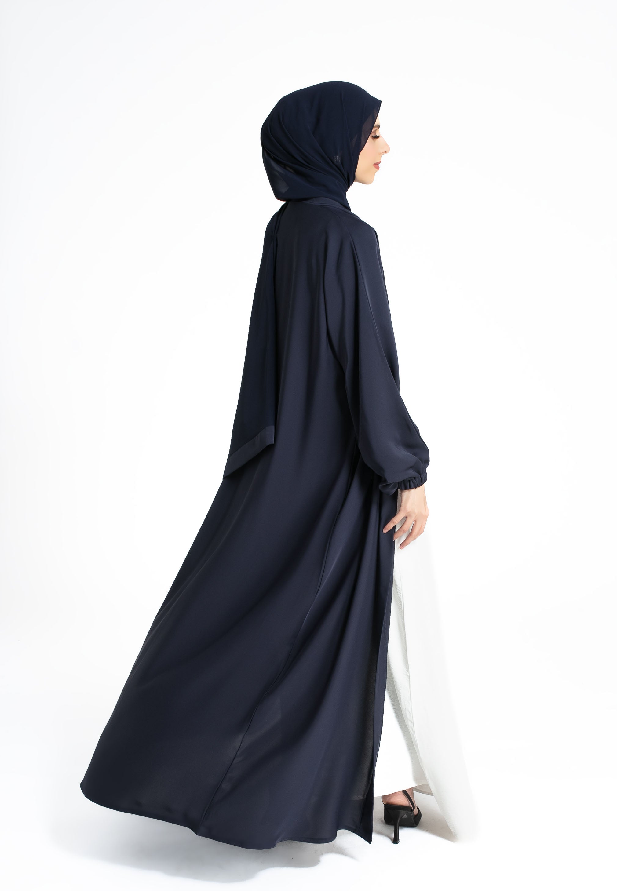 Navy Open Abaya with Cuff Sleeves