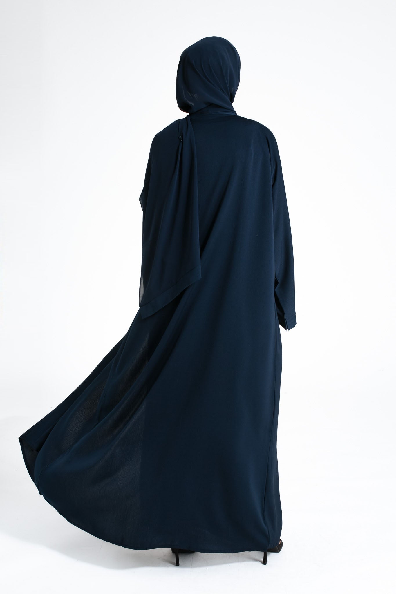 Plain Navy Textured Open Abaya