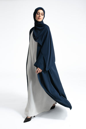 Plain Navy Textured Open Abaya