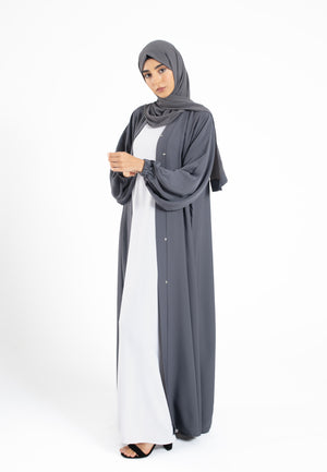 Open Abaya in Pebble Grey