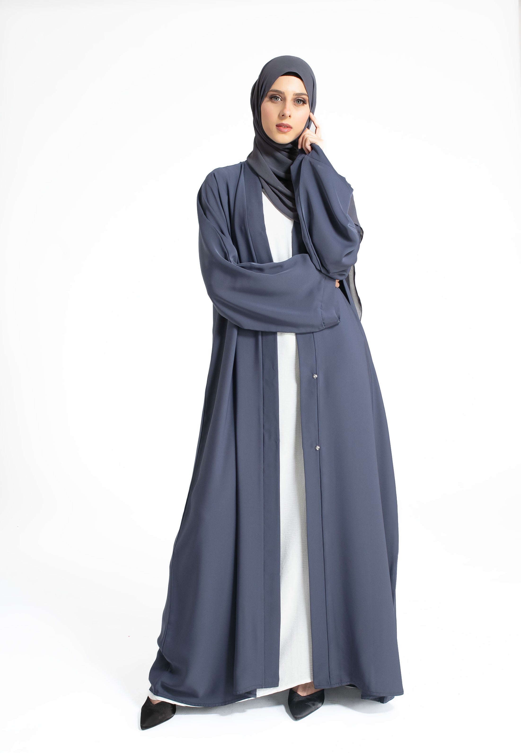 Plain Grey Open Abaya