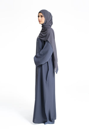 Grey Open Abaya Plain