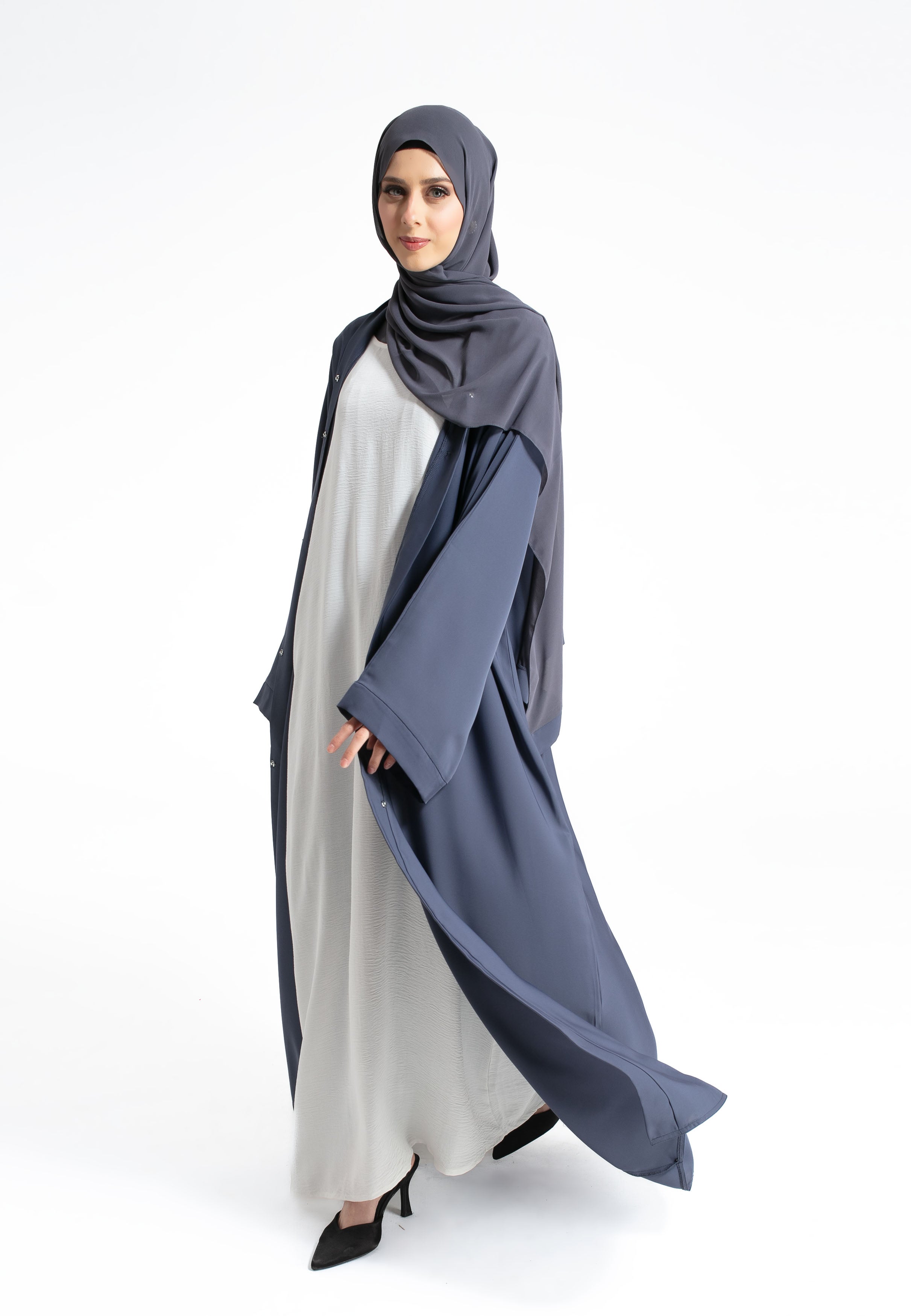 Nida Grey Plain Open Abaya