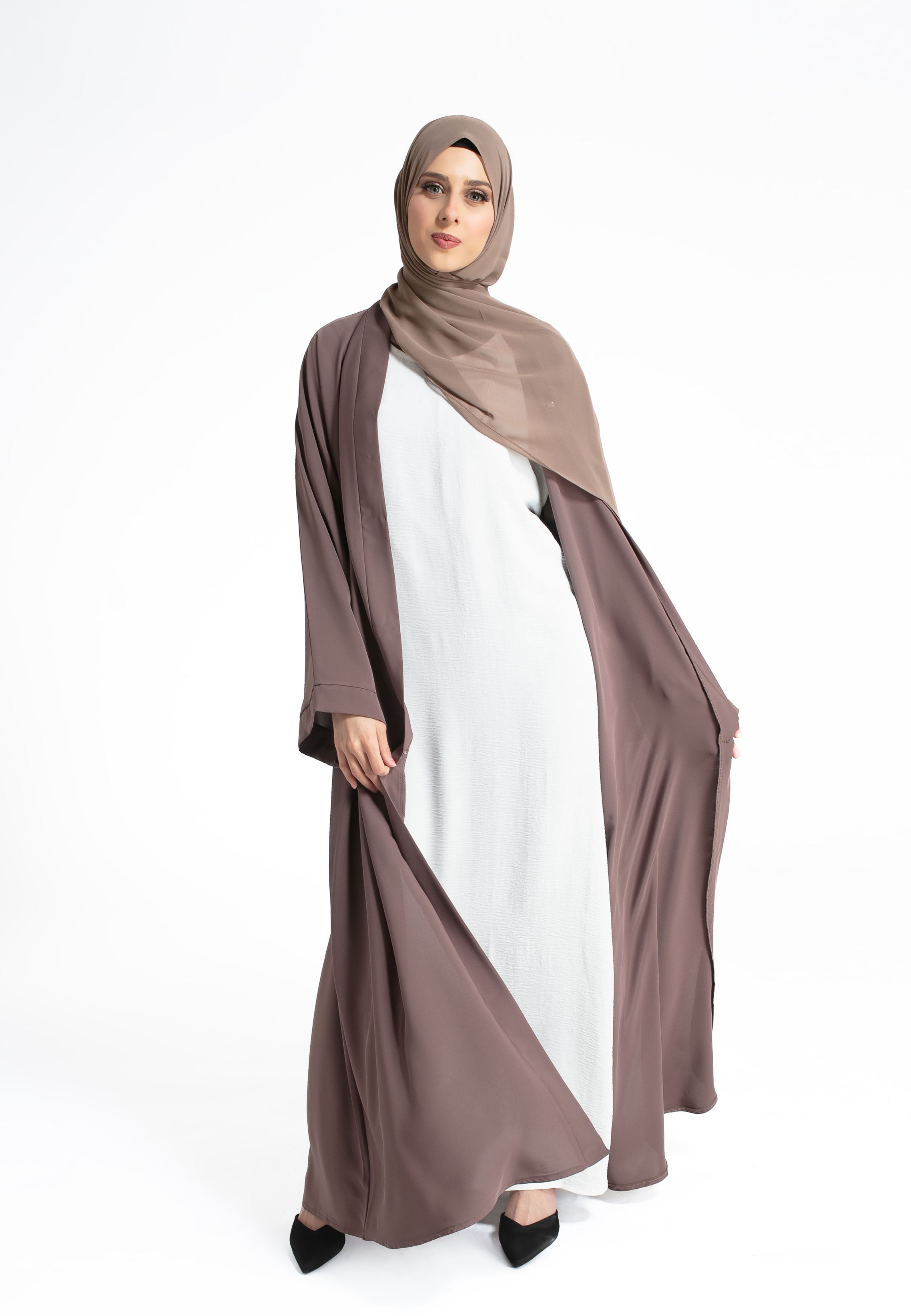 Stylish Taupe Open Abaya Plain