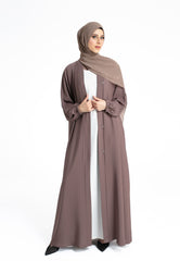 Taupe Open Abaya with Cuff Sleeves