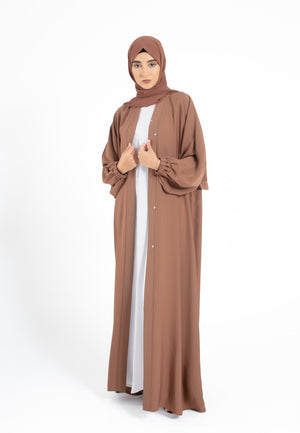 Plain Open Abaya with Cuffs - Toffee