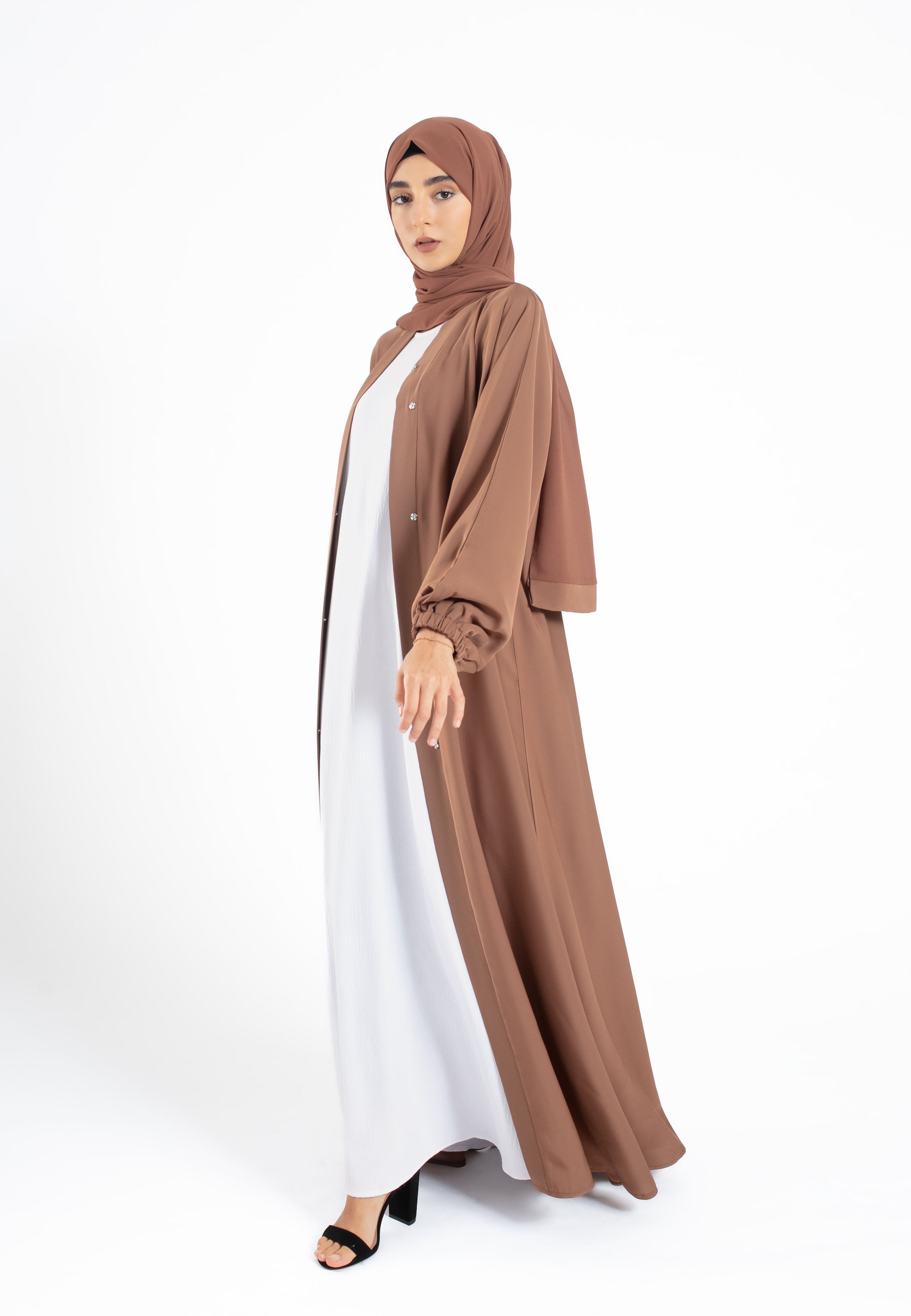 Toffee Open Abaya With Cuff