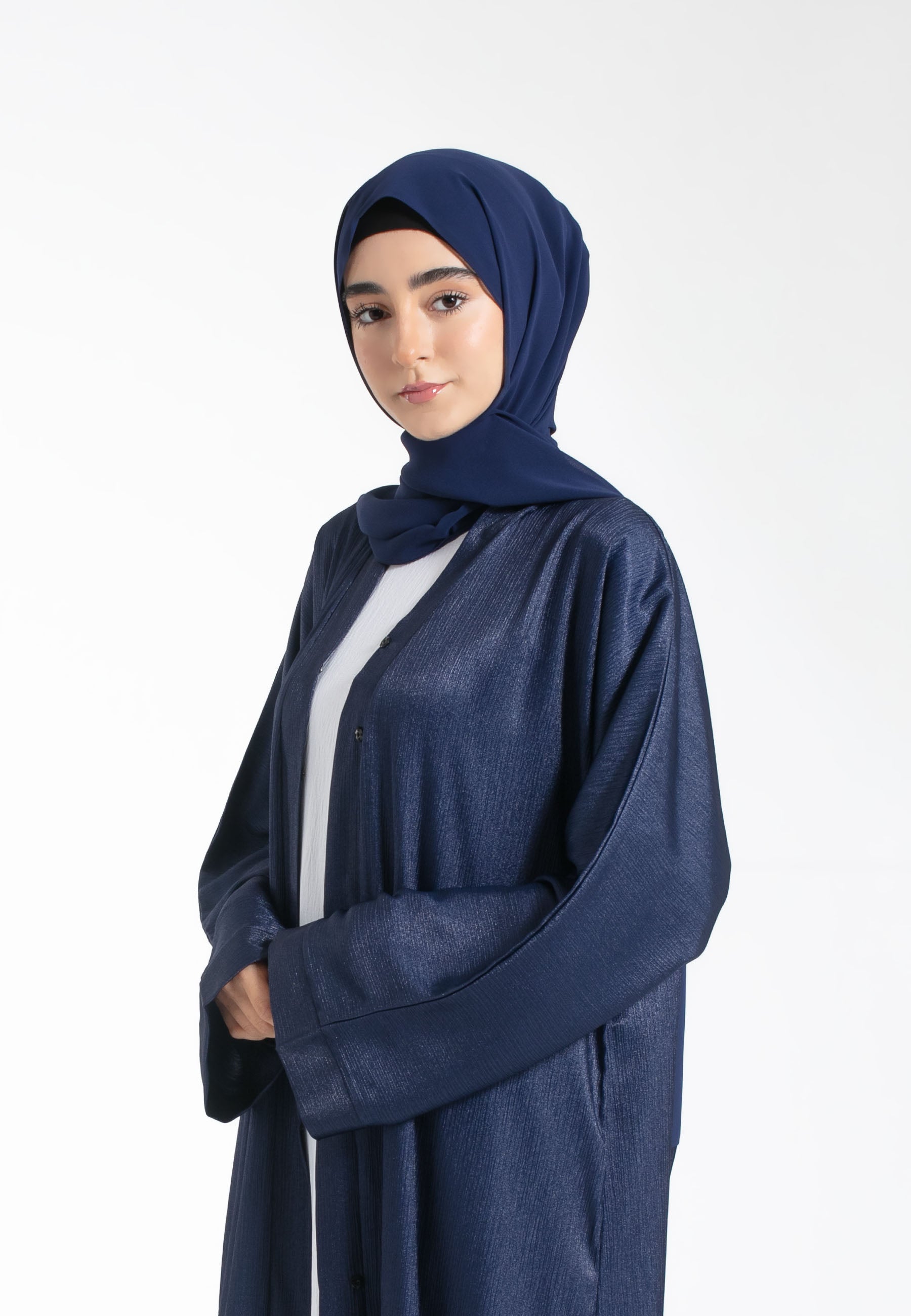 Shimmer Textured Open Abaya - Sapphire Navy | Premium Abayas
