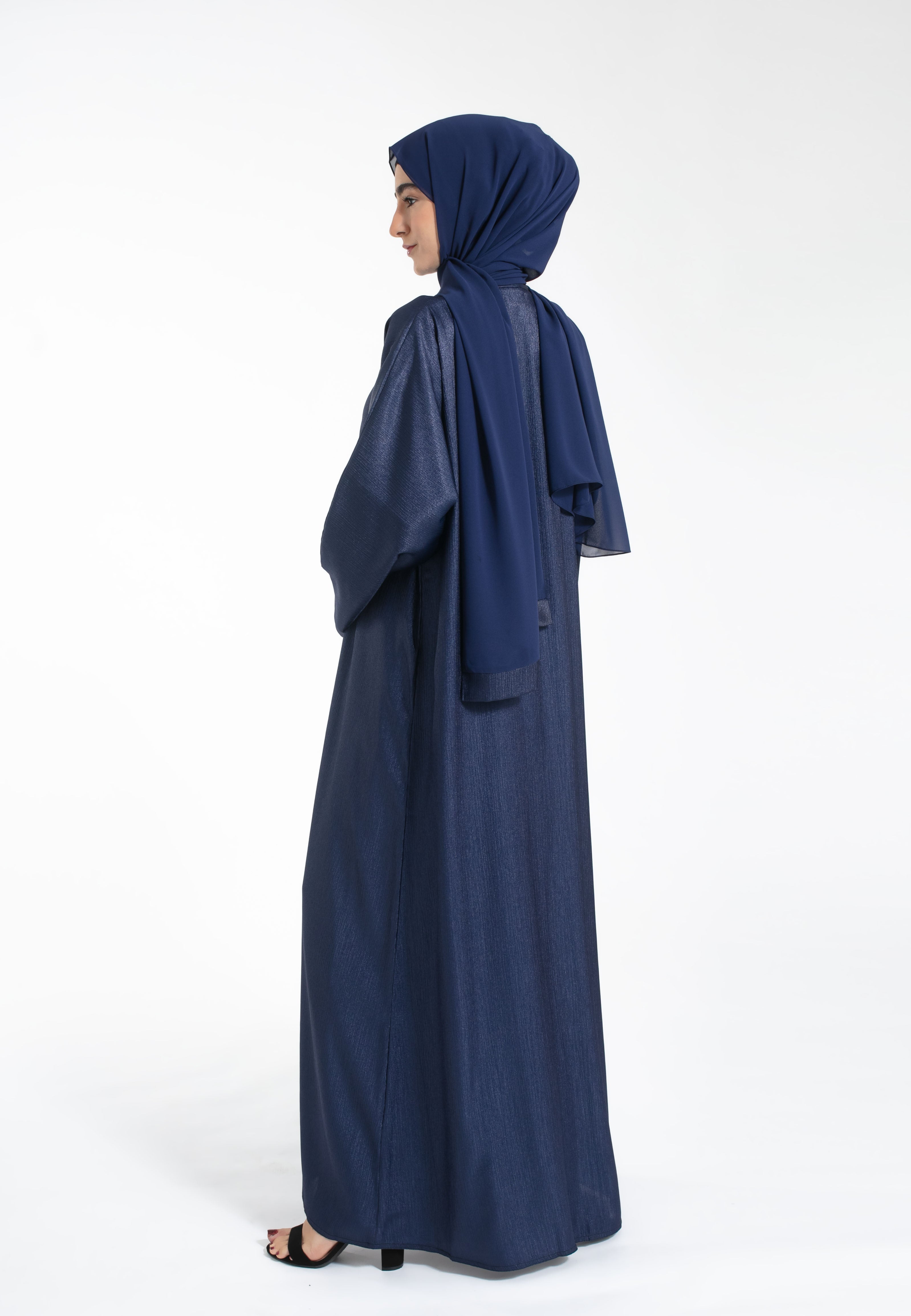 Shimmer Textured Open Abaya - Sapphire Navy | Premium Abayas