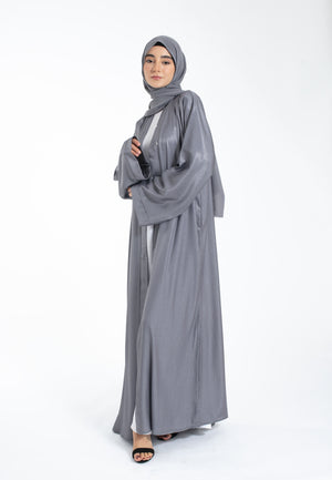 Silver Grey Shimmer Open Abaya