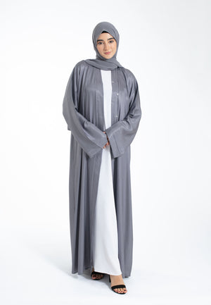 Luxury Grey Shimmer Open Abaya