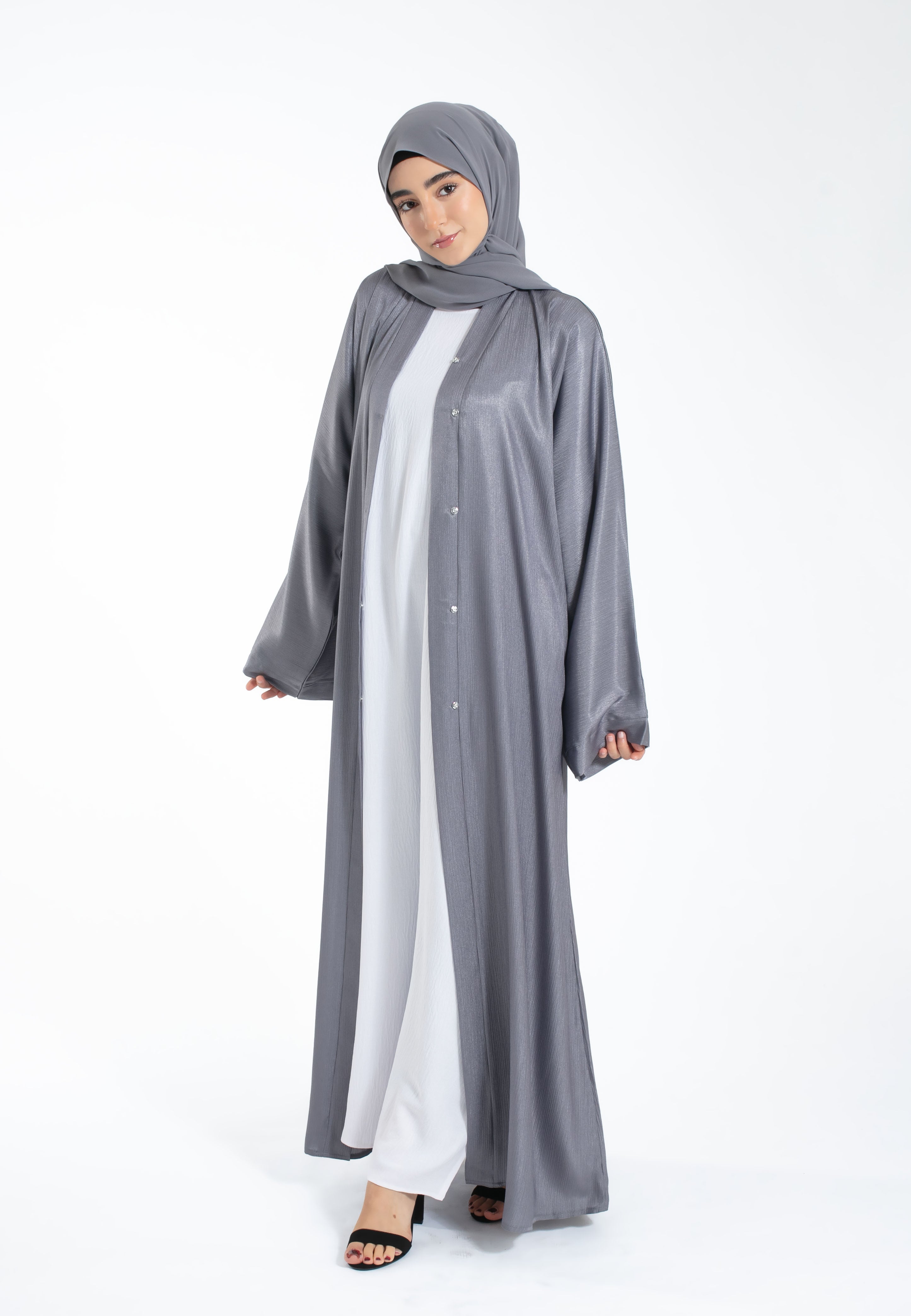 Plain Shimmer Open Abaya Online