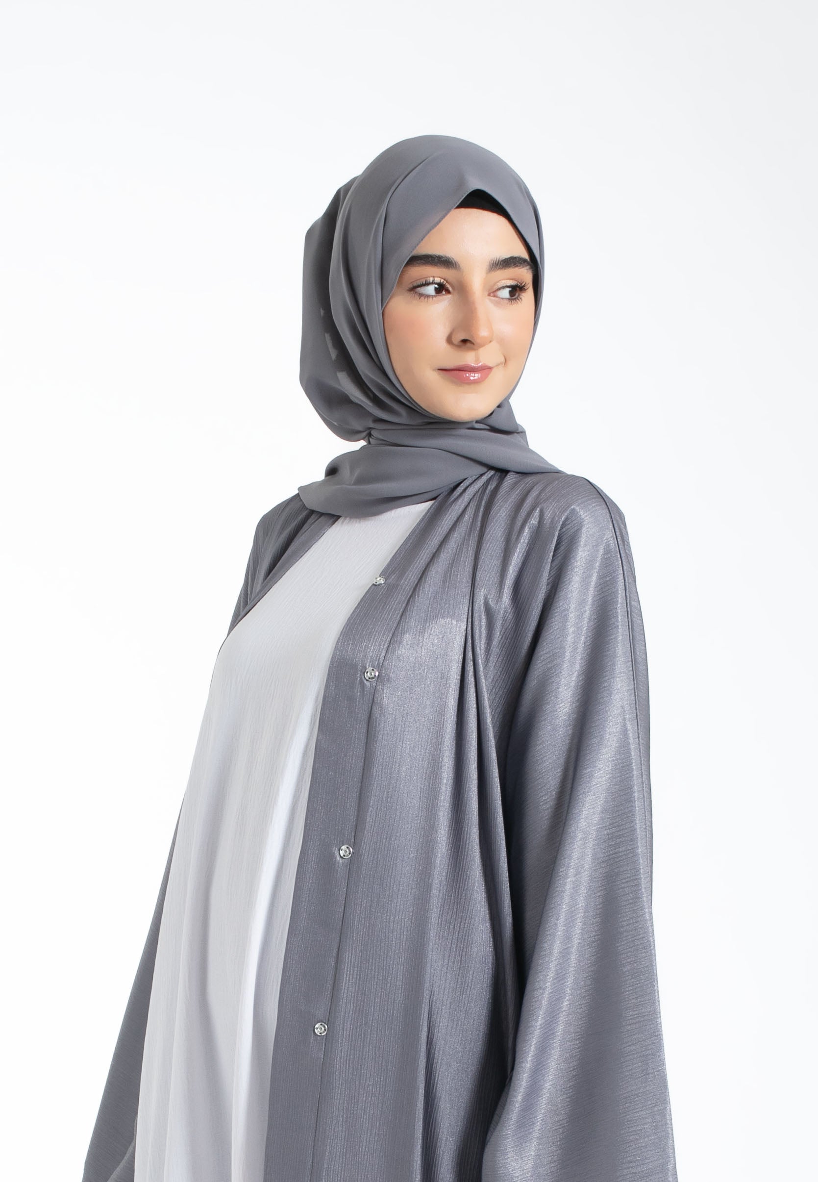 Grey Shimmer Open Abaya