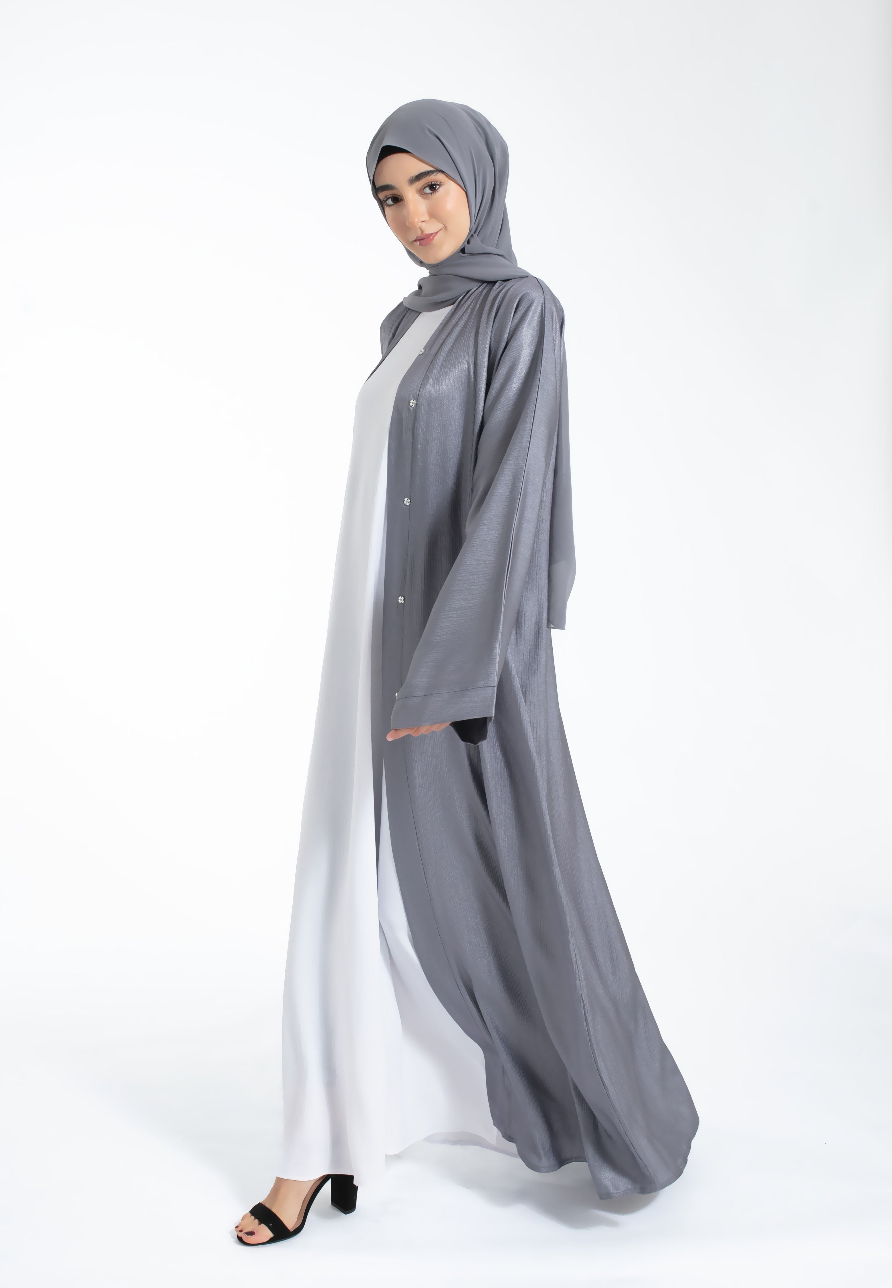 Silver Grey Open Abaya