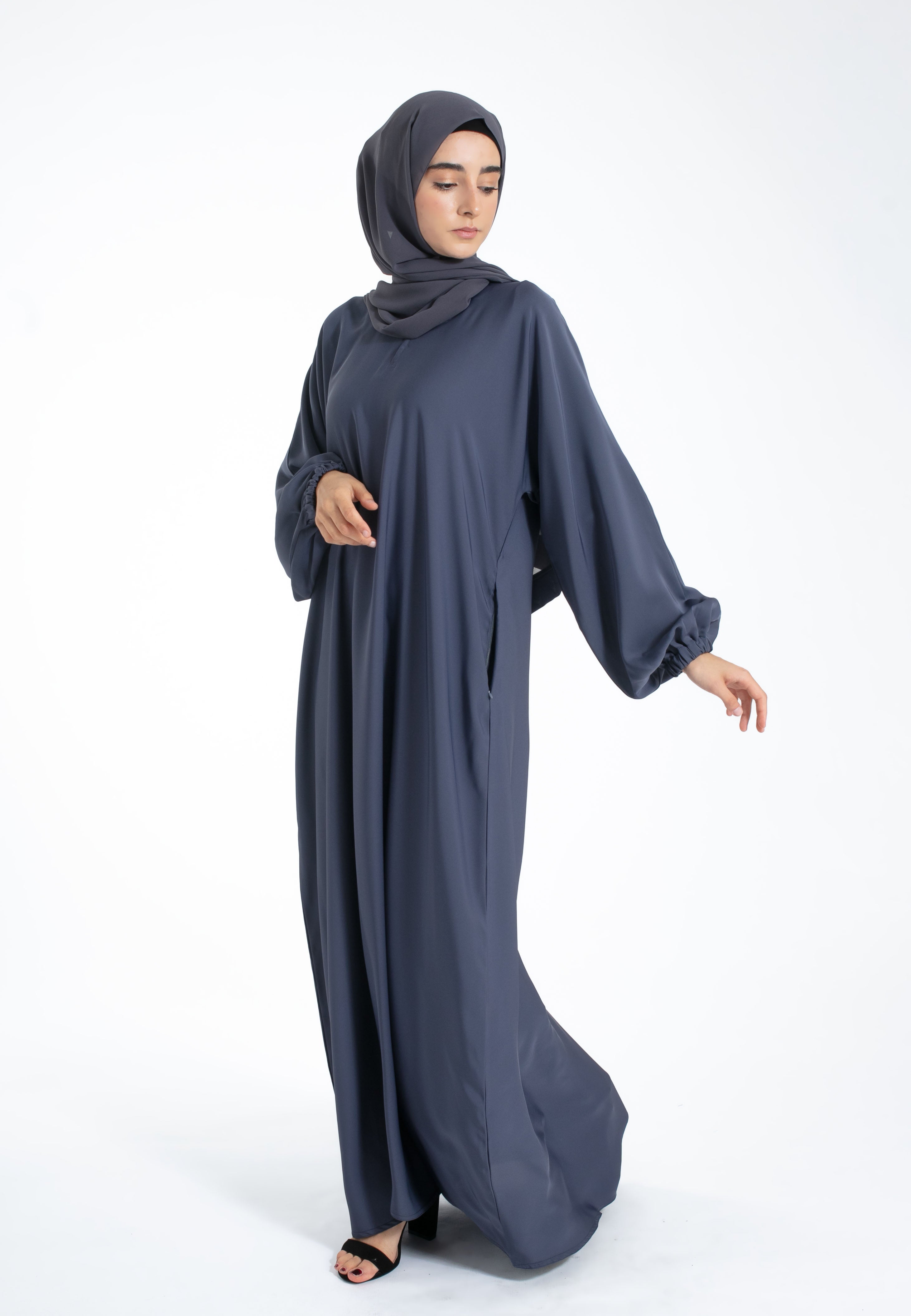 Slate Grey Cuff Sleeves Abaya