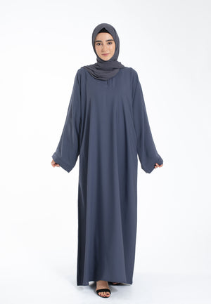 Plain Grey Abaya With Wide Sleeves