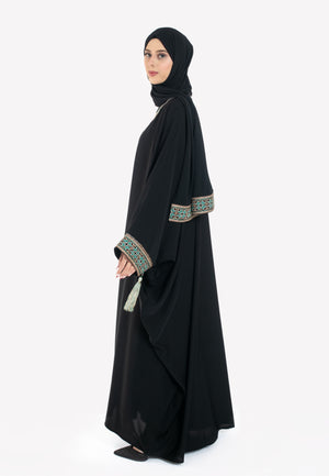 Palestinian Tatreez Batwing Abaya - Turquoise - Side