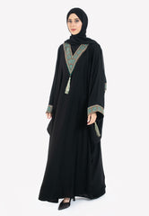 Palestinian Tatreez Batwing Abaya - Turquoise