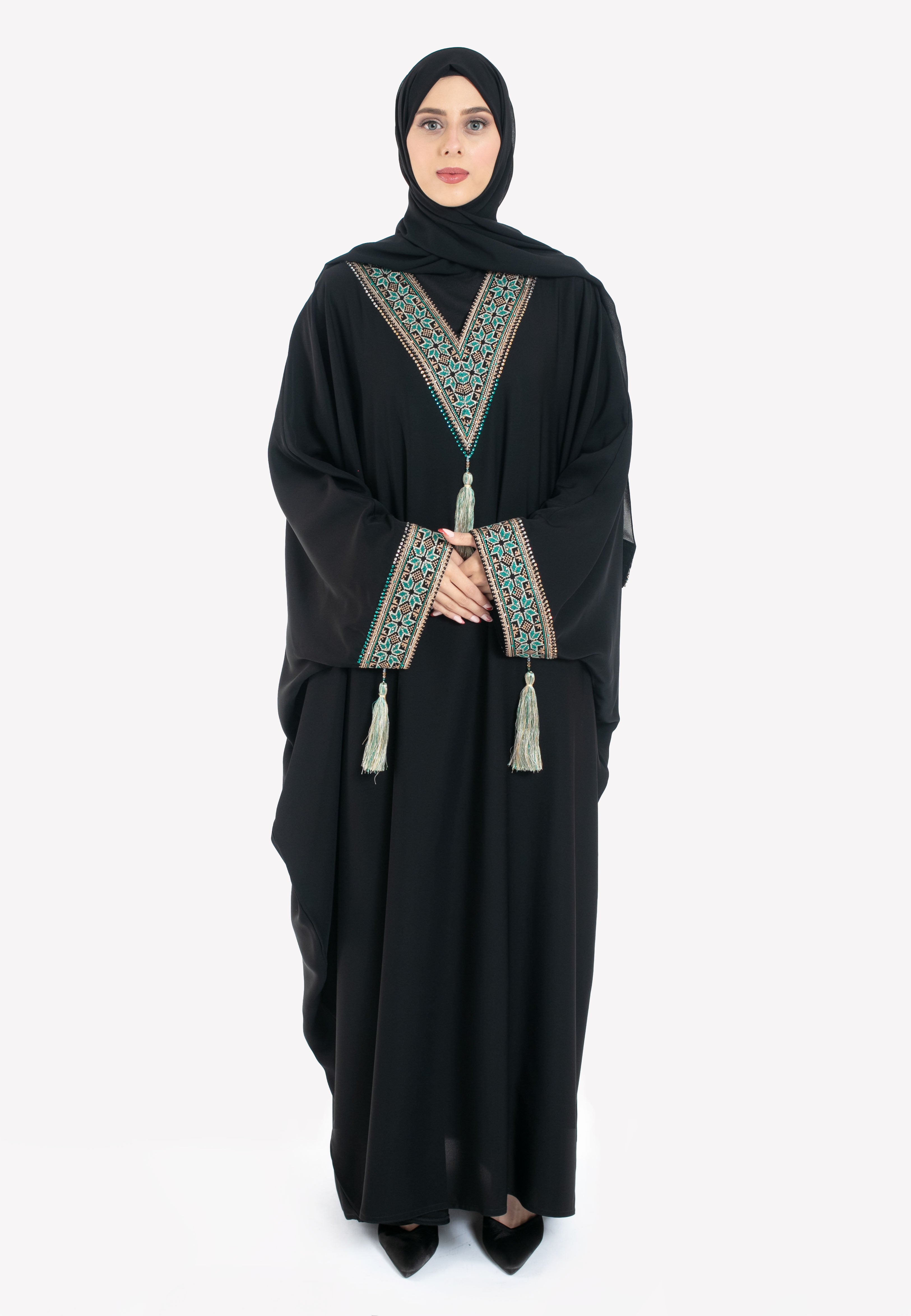 Palestinian Tatreez Batwing Abaya - Front