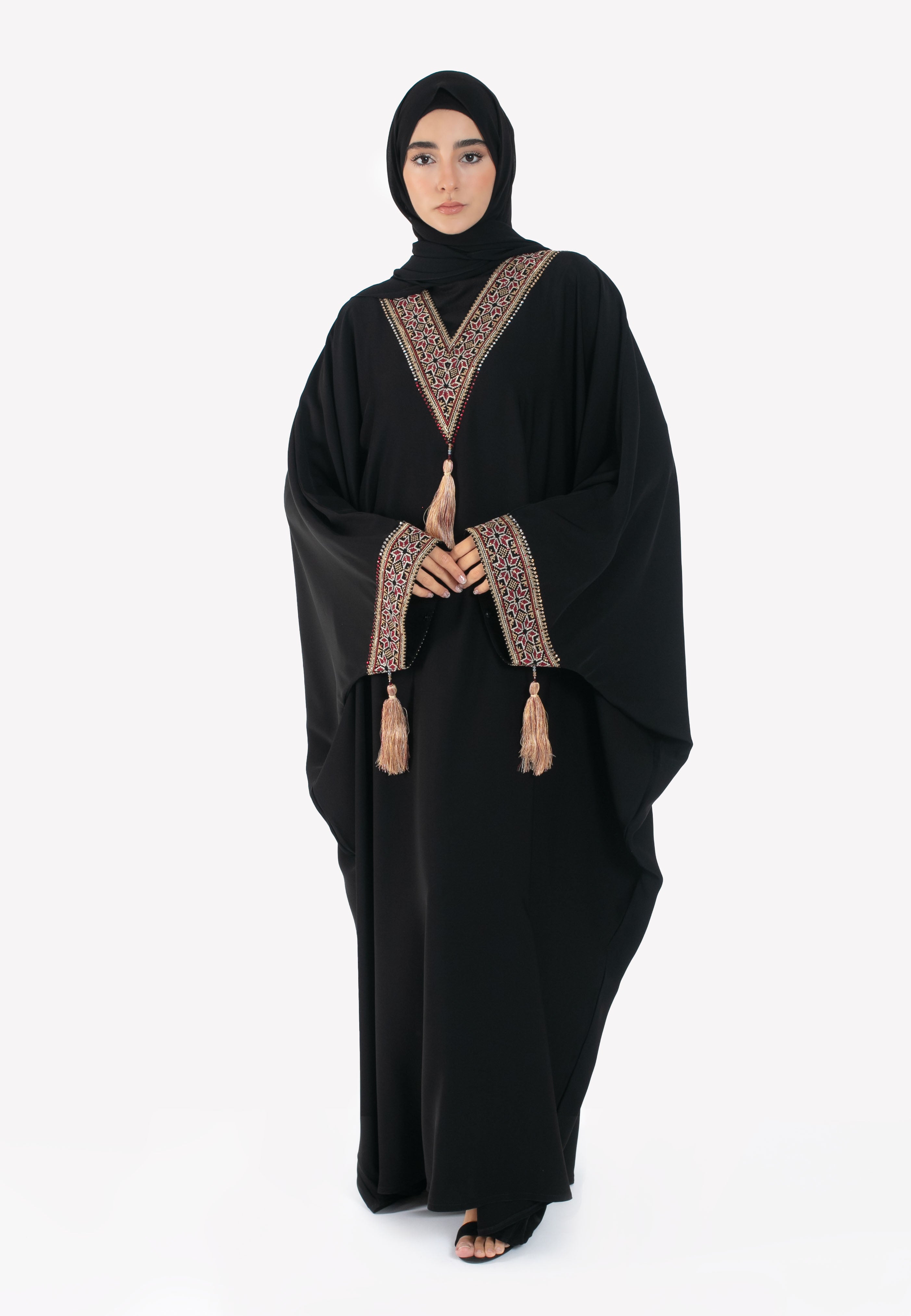 Tatreez Batwing Abaya - Front