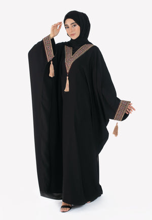 Tatreez Batwing Abaya - Burgundy & Gold