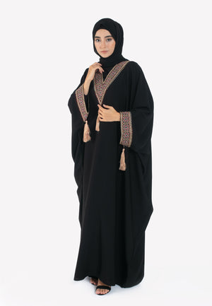 Tatreez Batwing Abaya - Burgundy & Gold