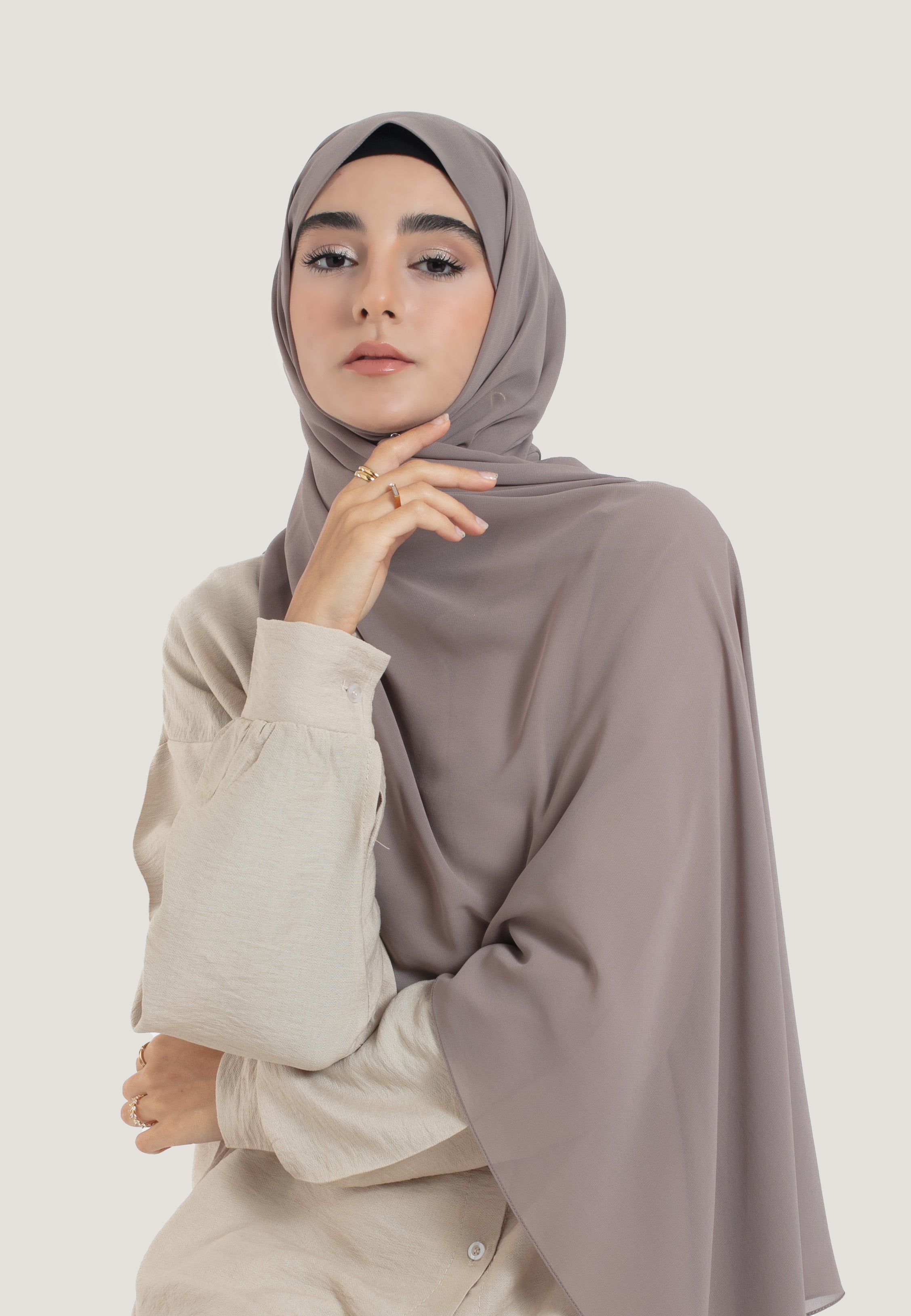 Taupe Crepe Chiffon Hijab