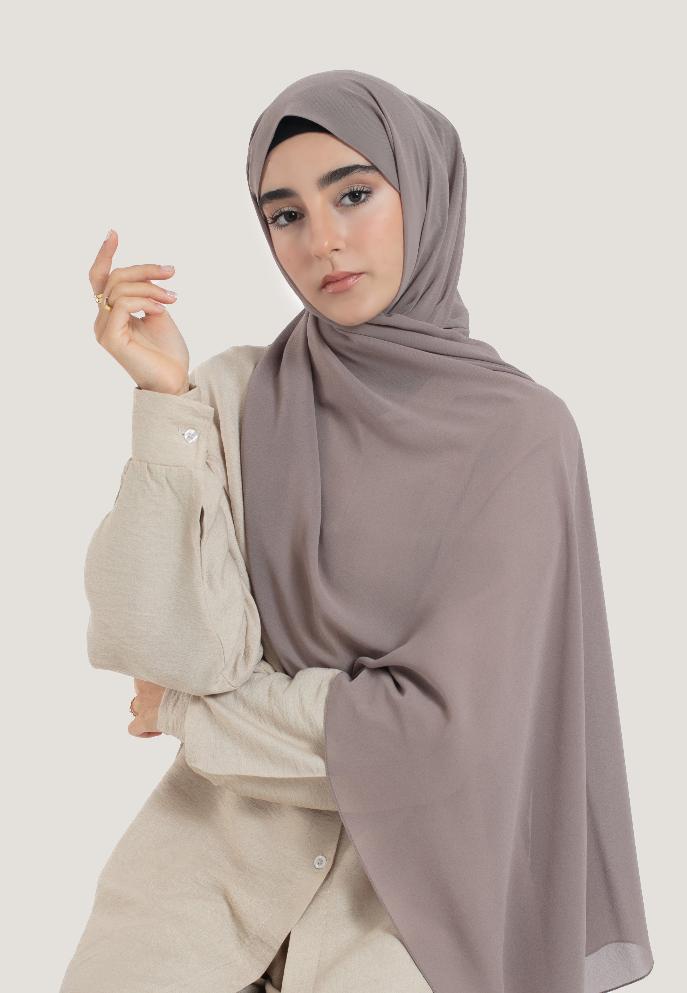 Taupe Crepe Chiffon Hijab