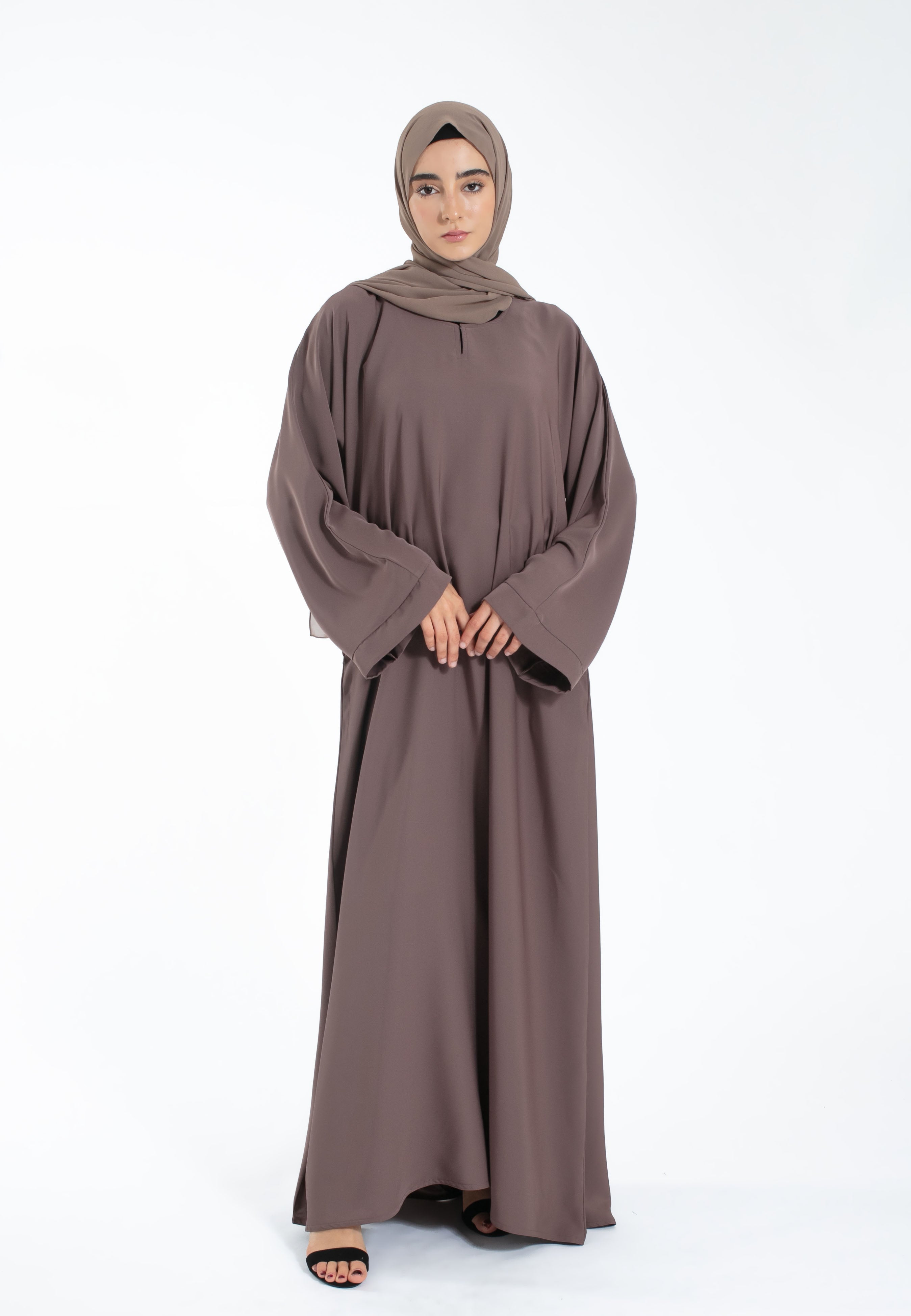 Plain Wide Sleeves Taupe Abaya