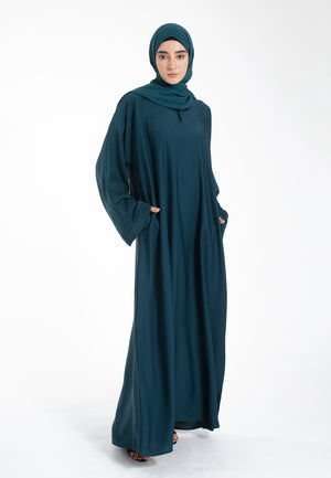 Teal Textured Abaya with Zip Pockets