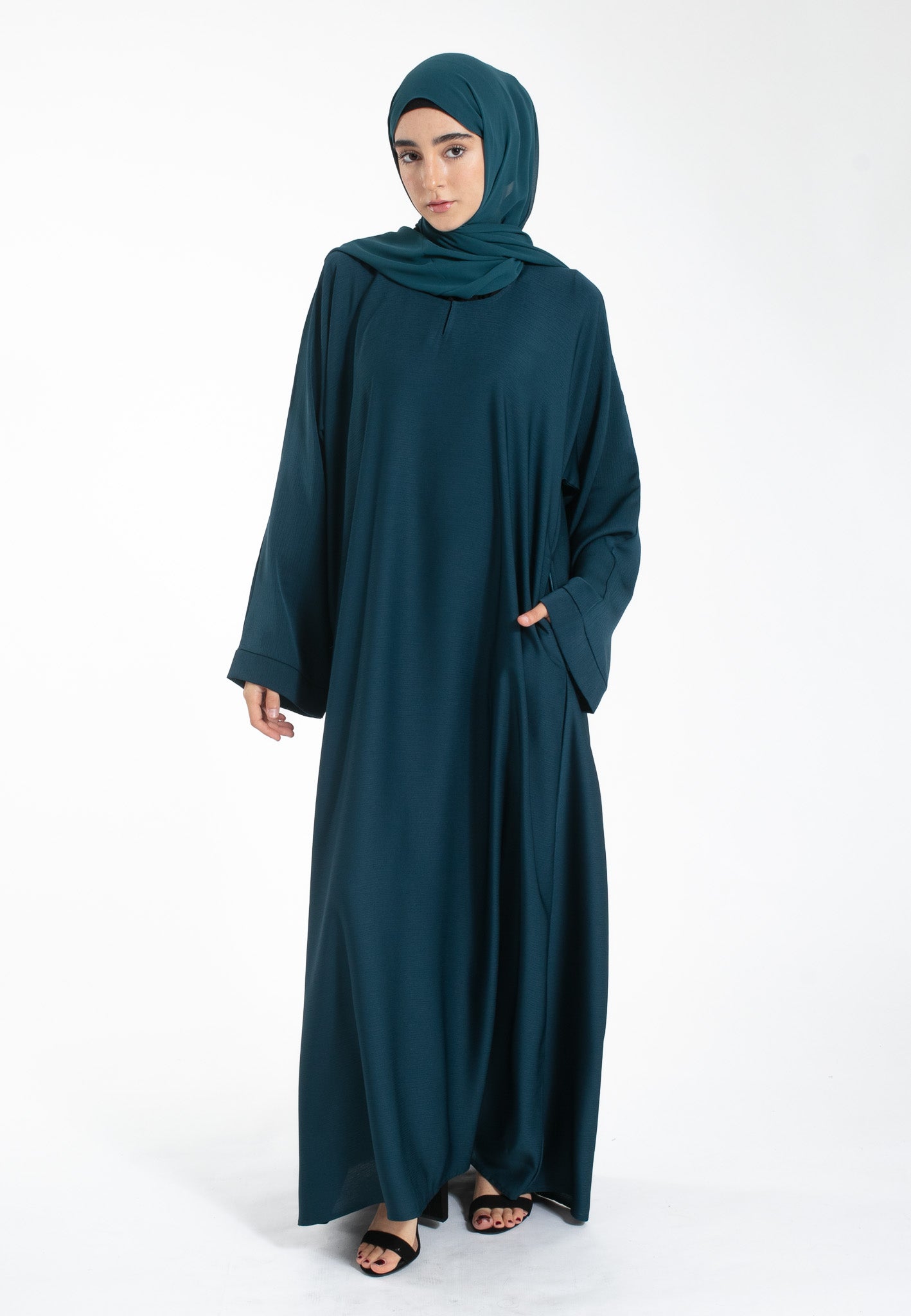 Teal Textured Abaya with Zip Pockets