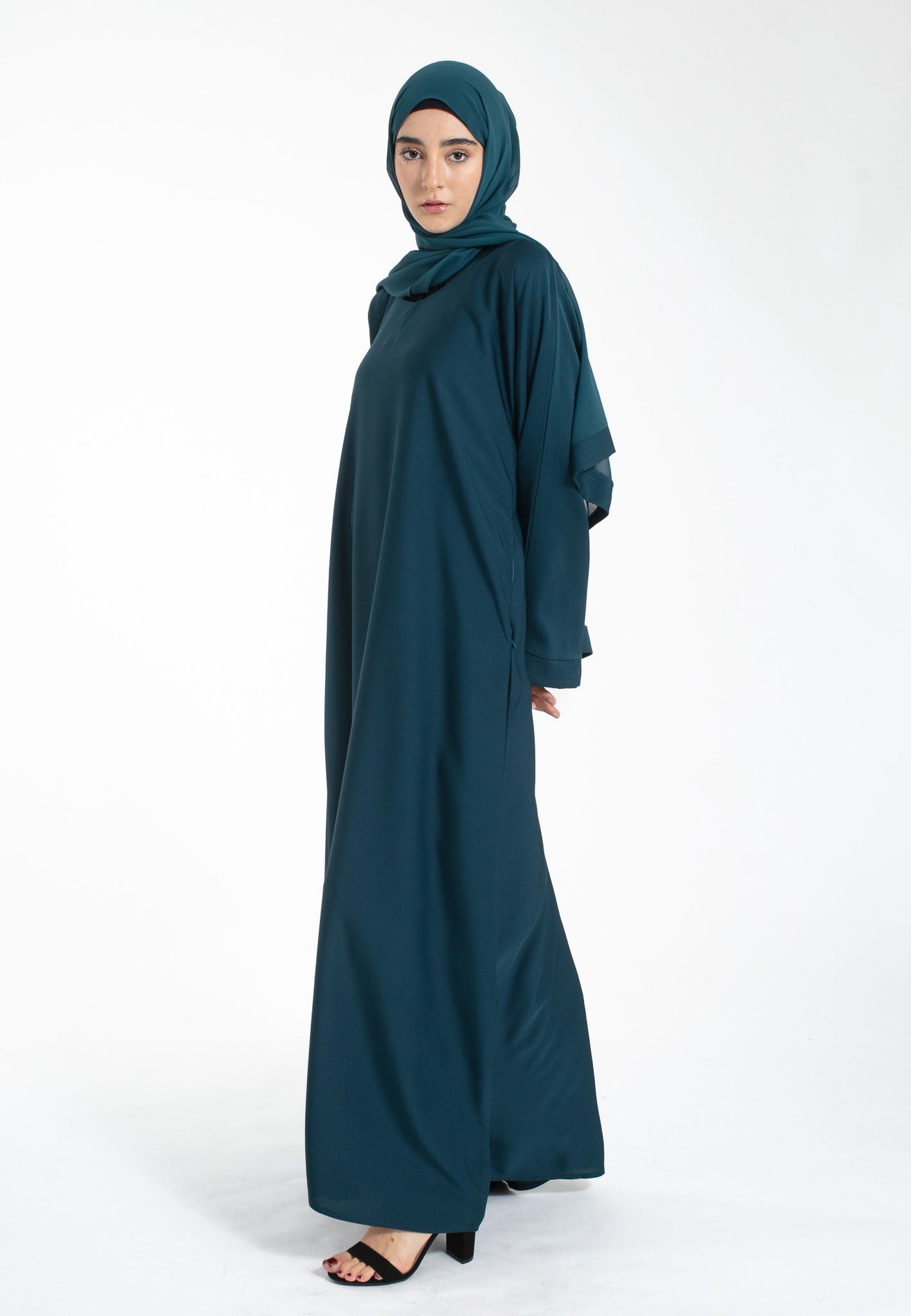 Teal Textured Abaya with Zip Pockets