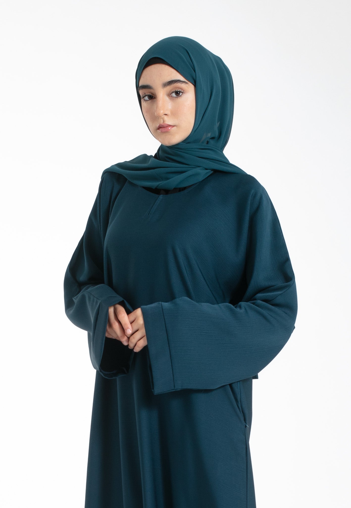 Teal Textured Abaya with Zip Pockets